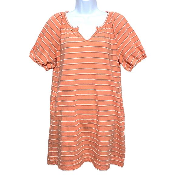 Loft Jacquard Mini Swing Dress Small Petite Striped Textured Boho Casual Pockets - Picture 1 of 6